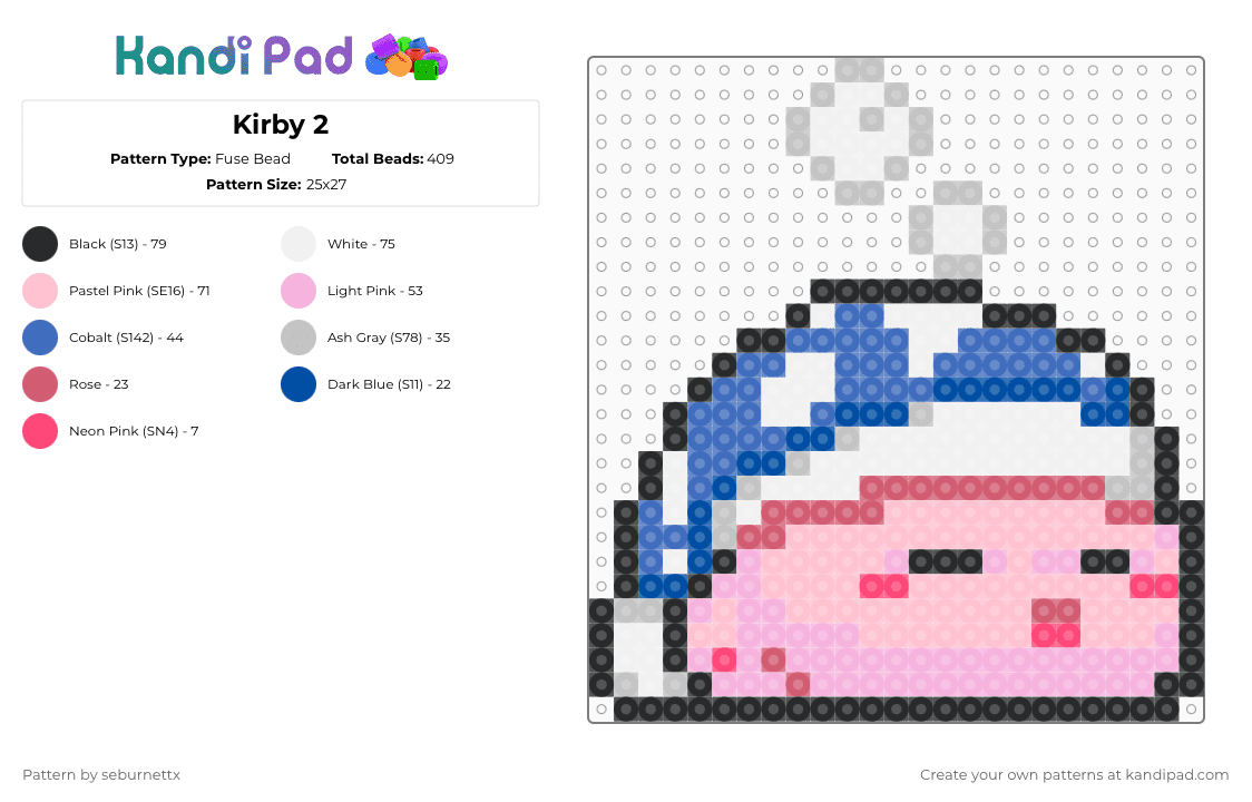 Kirby 2 - Fuse Bead Pattern by seburnettx on Kandi Pad - blue,pink