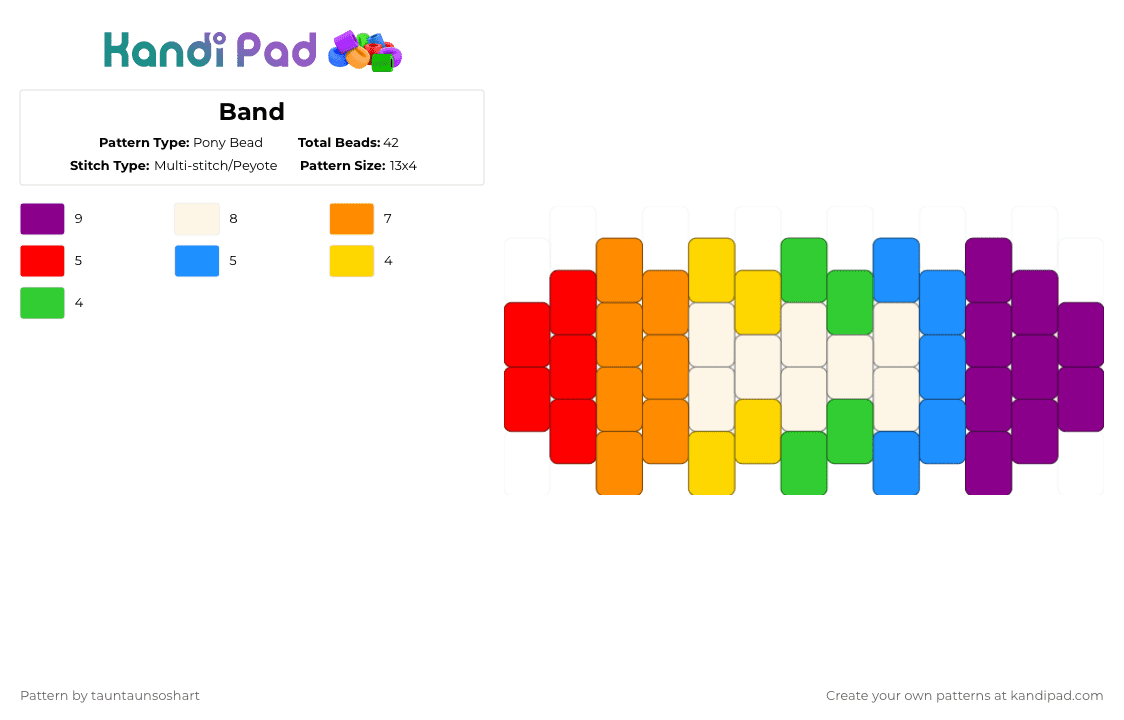 Band - Pony Bead Pattern by tauntaunsoshart on Kandi Pad - orange,pink