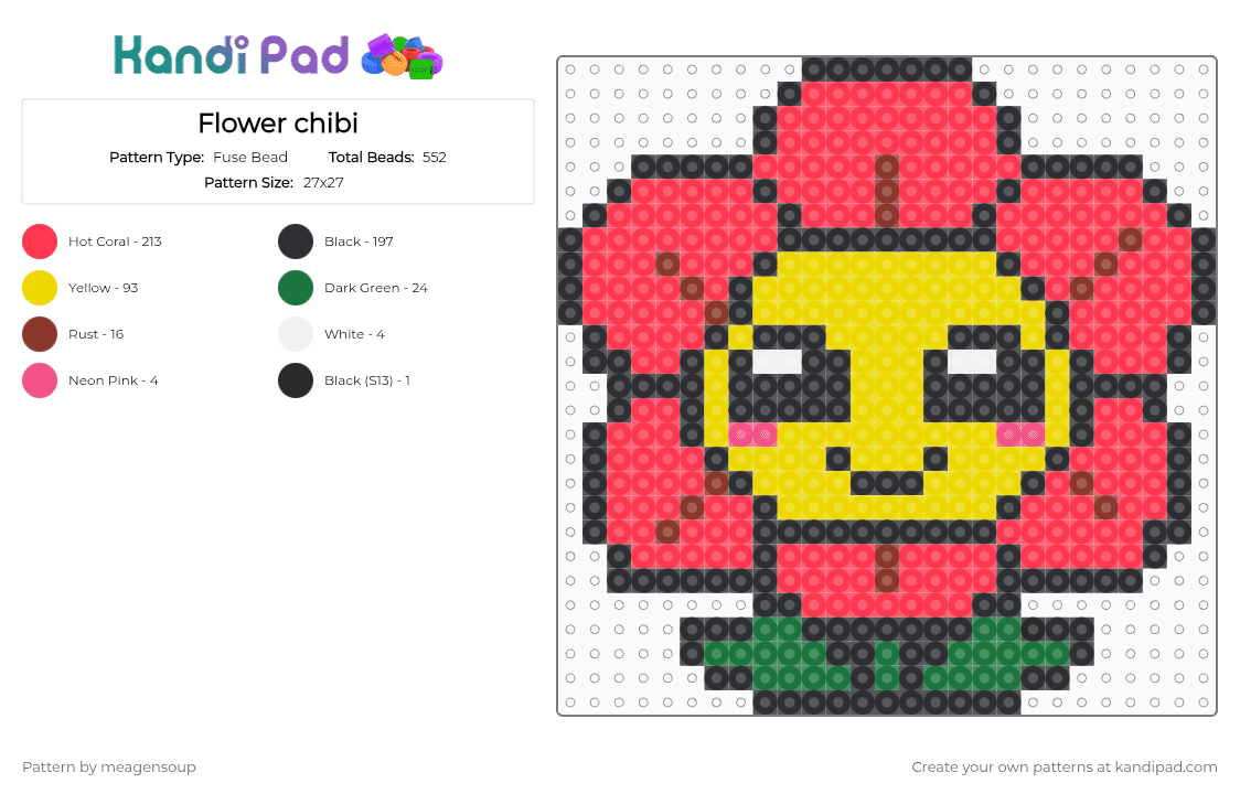 Flower chibi - Fuse Bead Pattern by meagensoup on Kandi Pad - red,yellow