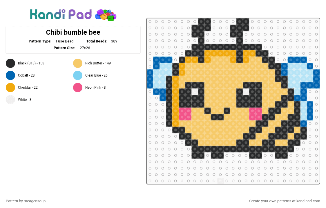 Chibi bumble bee - Fuse Bead Pattern by meagensoup on Kandi Pad - yellow