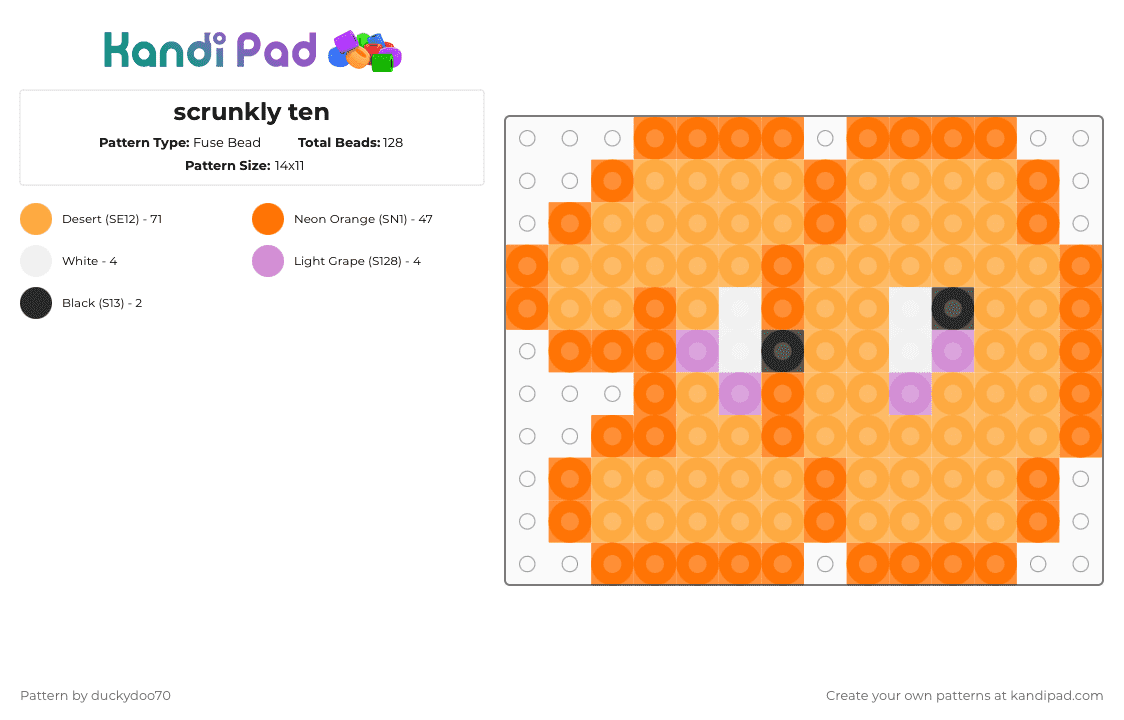 scrunkly ten - Fuse Bead Pattern by duckydoo70 on Kandi Pad - orange,bfdi,algebralien,cute,tenbfdi