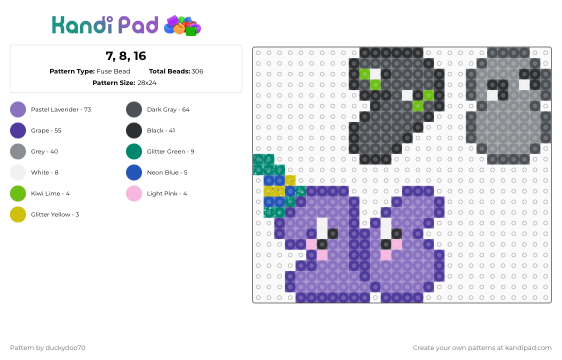 7, 8, 16 - Fuse Bead Pattern by duckydoo70 on Kandi Pad - gray,purple,blue,bfdi,algebralien