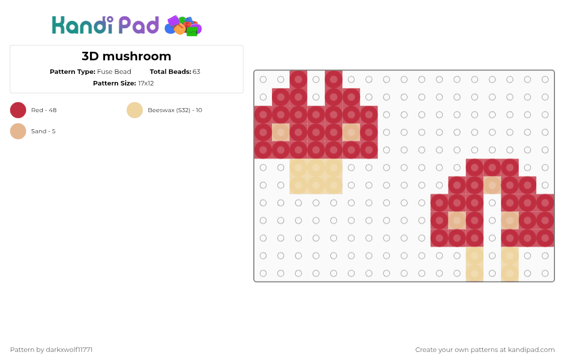3D mushroom - Fuse Bead Pattern by darkxwolf11771 on Kandi Pad - red