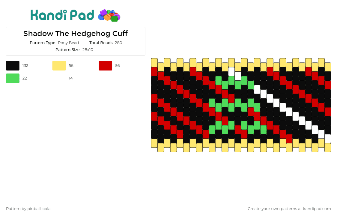 Shadow The Hedgehog Cuff - Pony Bead Pattern by pinball_cola on Kandi Pad - shadow,sonic the hedgehog,cuff,video games