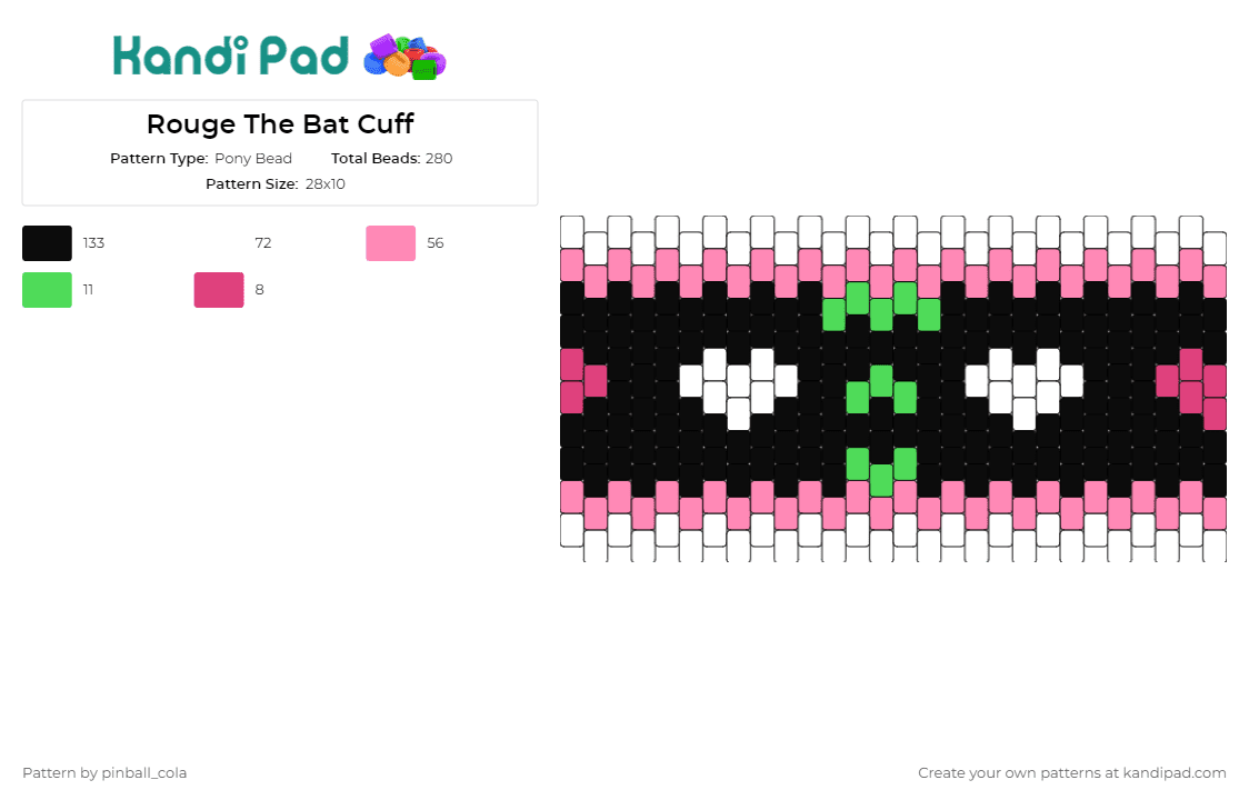 Rouge The Bat Cuff - Pony Bead Pattern by pinball_cola on Kandi Pad - rouge,sonic the hedgehog,video games,cuff