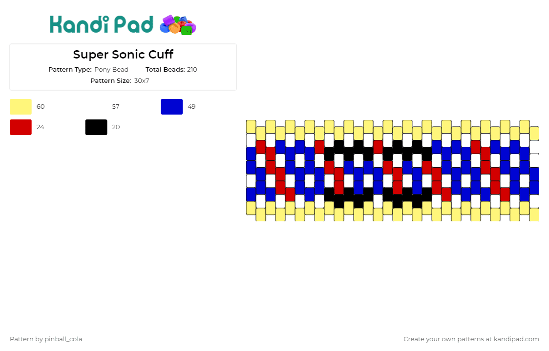 Super Sonic Cuff - Pony Bead Pattern by pinball_cola on Kandi Pad - cuff