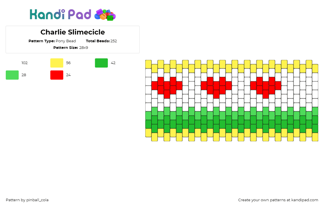 Charlie Slimecicle - Pony Bead Pattern by pinball_cola on Kandi Pad - charlie slimecicle,hearts,youtube