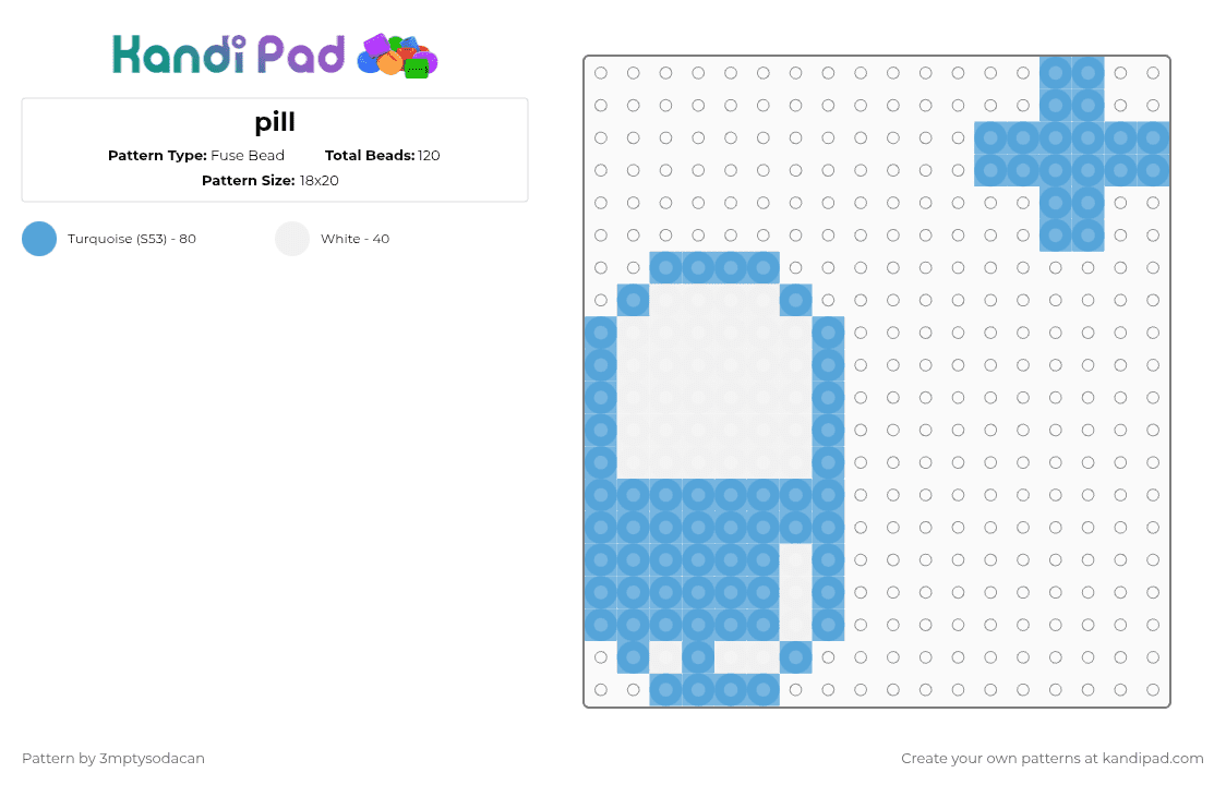 pill - Fuse Bead Pattern by 3mptysodacan on Kandi Pad - light blue,white
