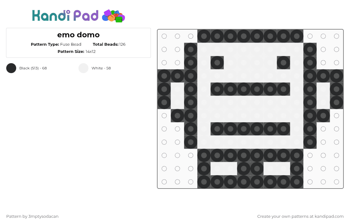 emo domo - Fuse Bead Pattern by 3mptysodacan on Kandi Pad - black,white