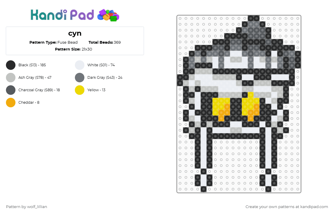 cyn - Fuse Bead Pattern by wolf_lillian on Kandi Pad - black,beige,gray