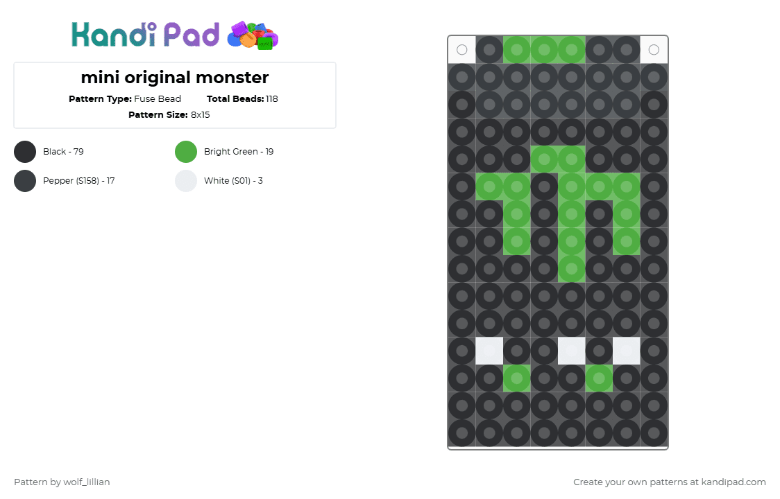 mini original monster - Fuse Bead Pattern by wolf_lillian on Kandi Pad - black,green