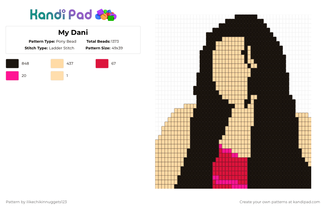 My Dani - Pony Bead Pattern by katseyedani on Kandi Pad - black,beige