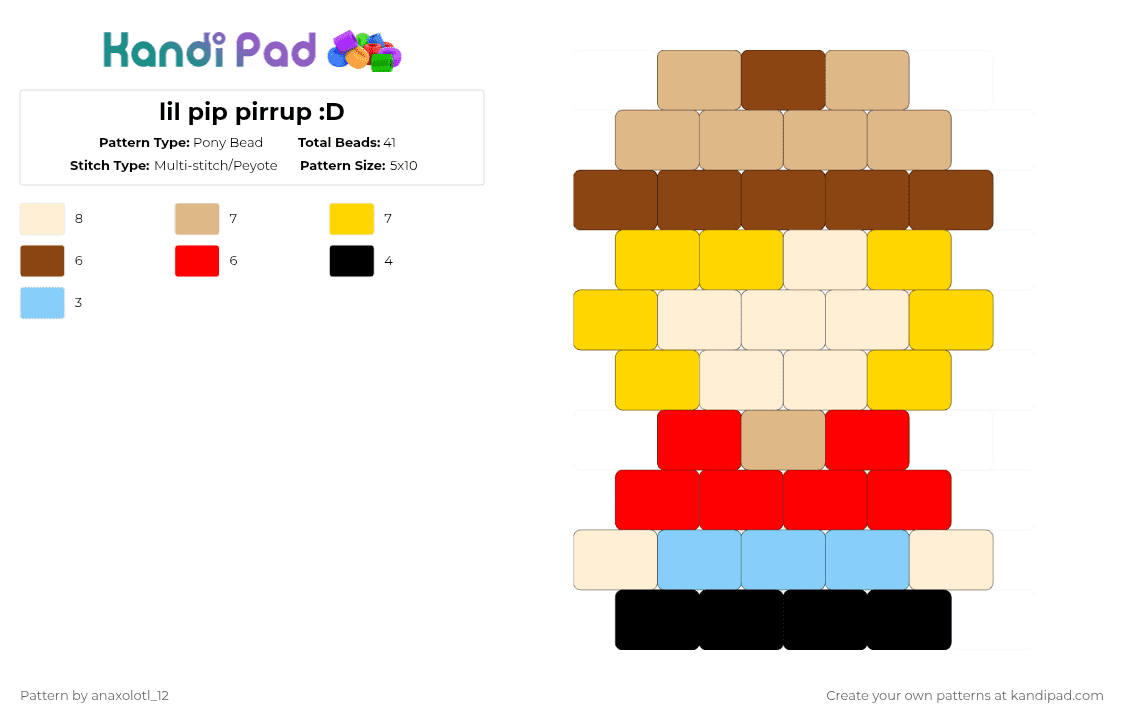 lil pip pirrup from South Park :D - Pony Bead Pattern by anaxolotl_12 on Kandi Pad - animation, beige, british, pip pirrup, red, south park, sp, tv show, yellow