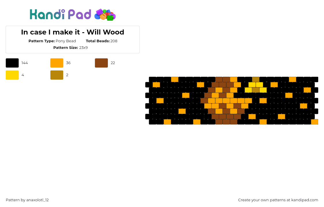 In case I make it - Will Wood - Pony Bead Pattern by anaxolotl_12 on Kandi Pad - in case i make it,will wood,album,music,cuff,dark,orange,black