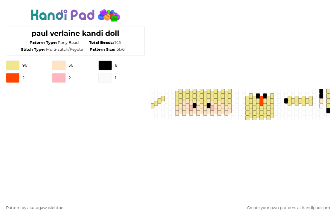 paul verlaine kandi doll - Pony Bead Pattern by akutagawaslefttoe on Kandi Pad - yellow,beige