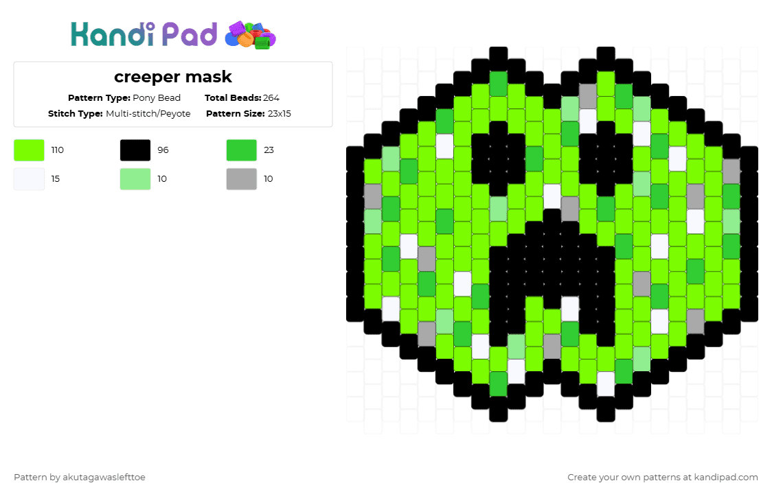 creeper mask - Pony Bead Pattern by akutagawaslefttoe on Kandi Pad - green