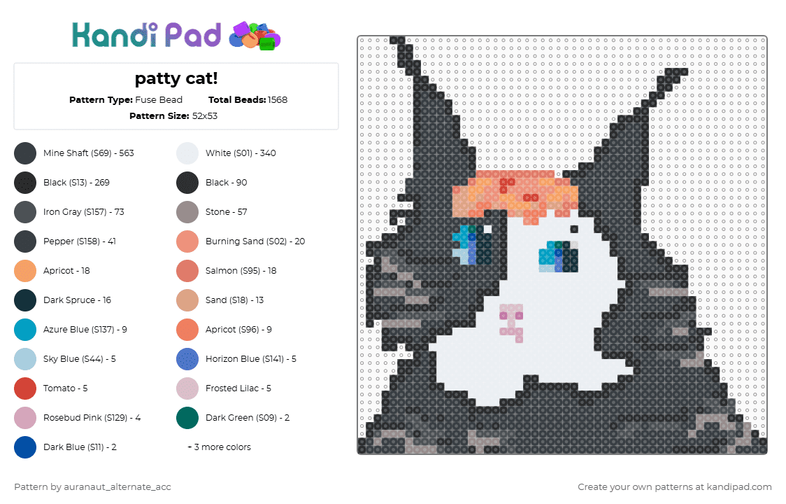 patty cat! - Fuse Bead Pattern by auranaut_alternate_acc on Kandi Pad - black,white,gray,purple,orange,colorful,cat,patty,burger,animal,food,cute,kitty,perler