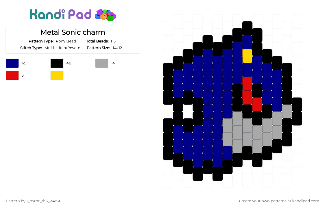 Metal Sonic charm - Pony Bead Pattern by 1_bvrnt_th3_w4t3r on Kandi Pad - purple