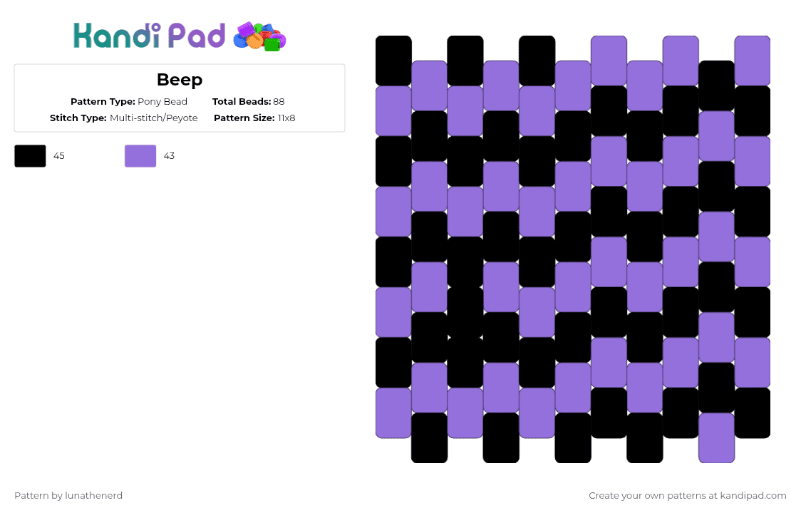 Beep - Pony Bead Pattern by lunathenerd on Kandi Pad - black,purple