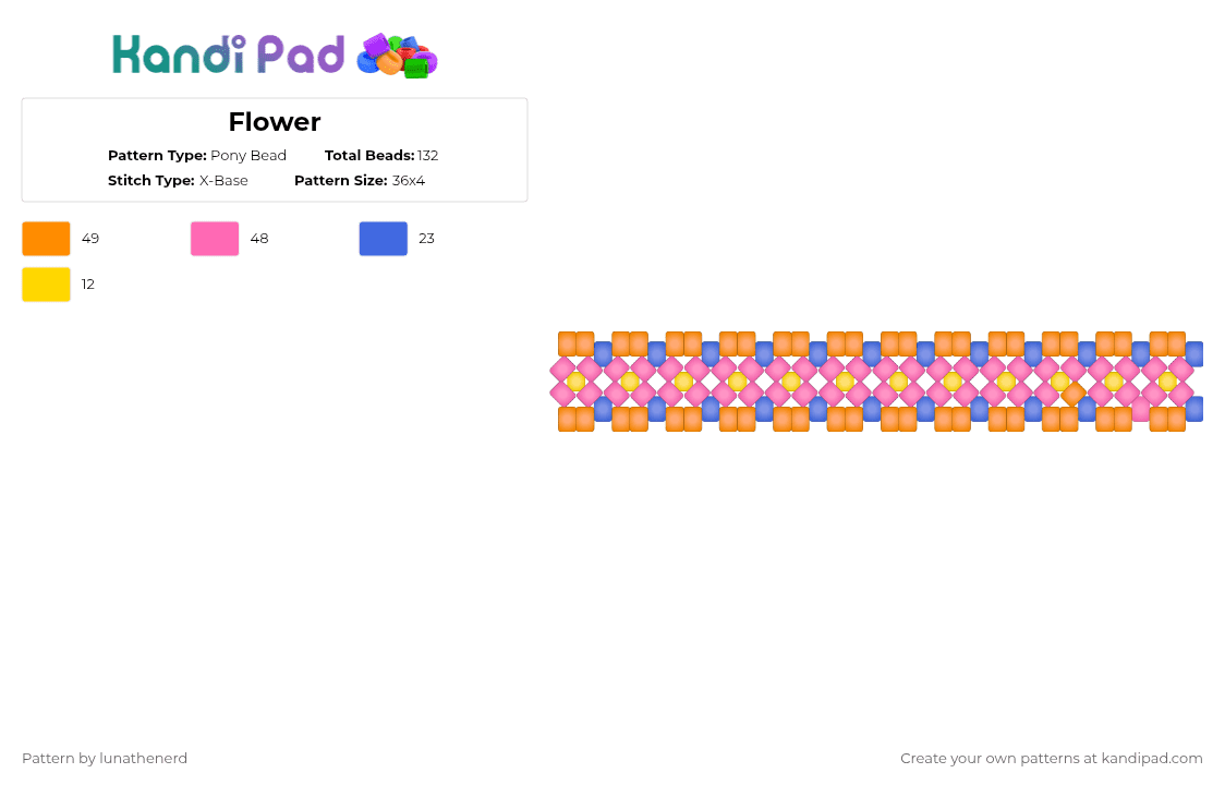 Flower - Pony Bead Pattern by lunathenerd on Kandi Pad - pink,orange
