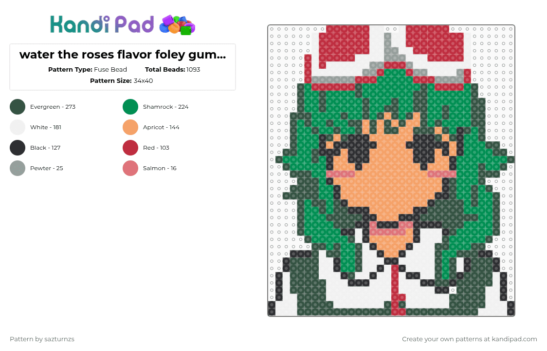 water the roses flavor foley gumi vocaloid perler - Fuse Bead Pattern by sazturnzs on Kandi Pad - gray,green,vocaloid