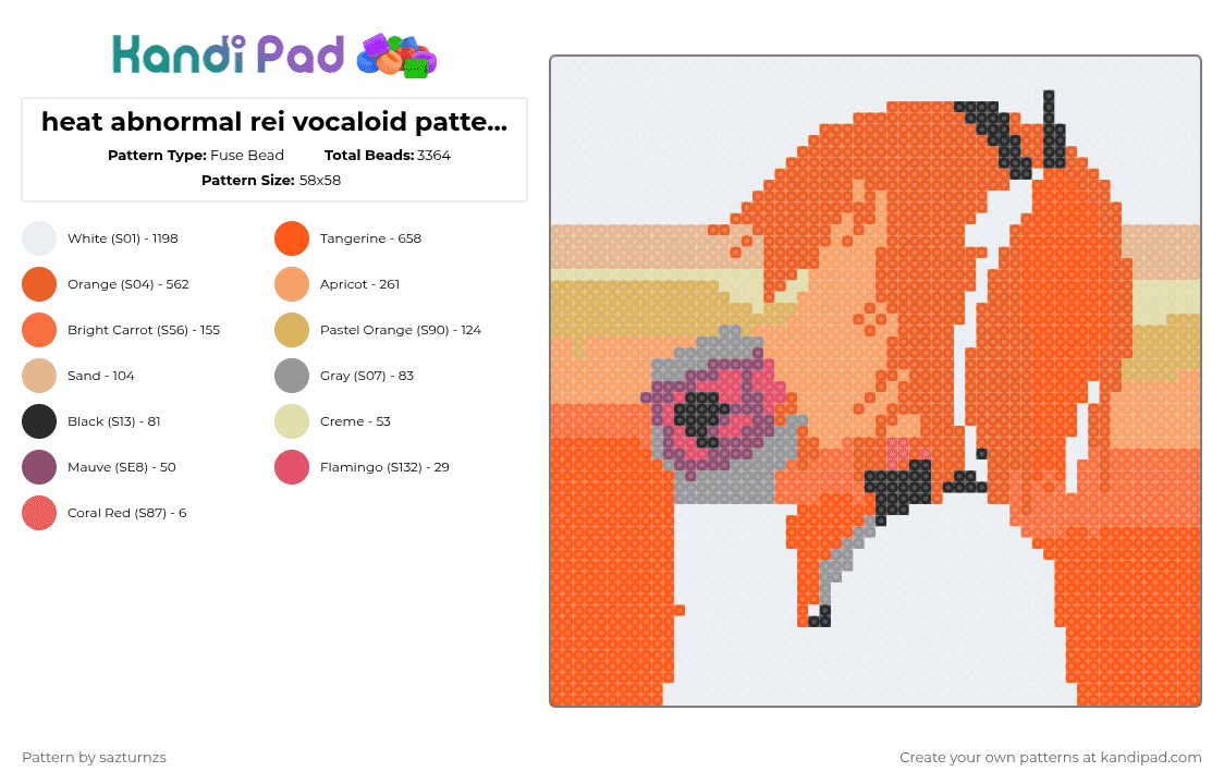 heat abnormal rei vocaloid pattern (with bg) - Fuse Bead Pattern by sazturnzs on Kandi Pad - orange,vocaloid