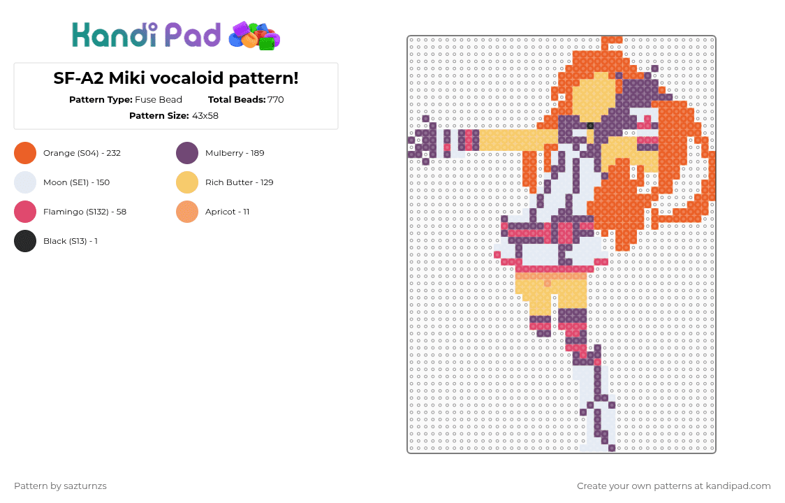SF-A2 Miki vocaloid pattern! - Fuse Bead Pattern by sazturnzs on Kandi Pad - orange,pink