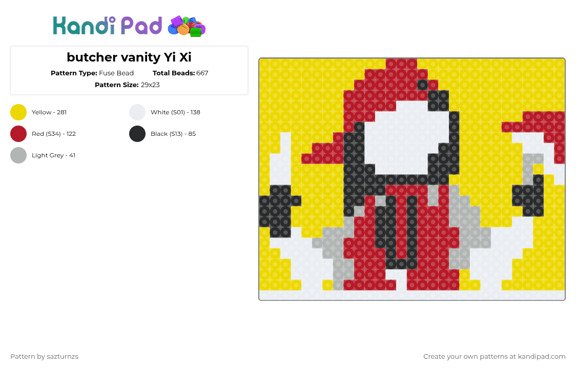 butcher vanity Yi Xi - Fuse Bead Pattern by sazturnzs on Kandi Pad - yellow