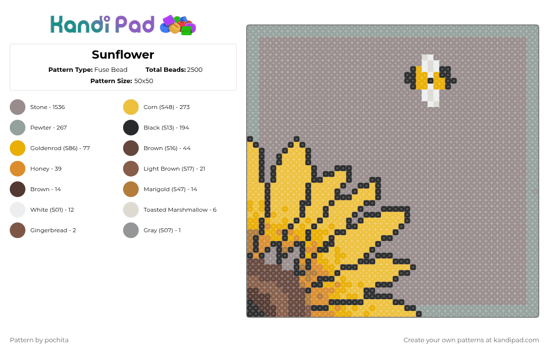 Sunflower Fuse Bead Pattern - Kandi Pad | Kandi Patterns, Fuse Bead ...