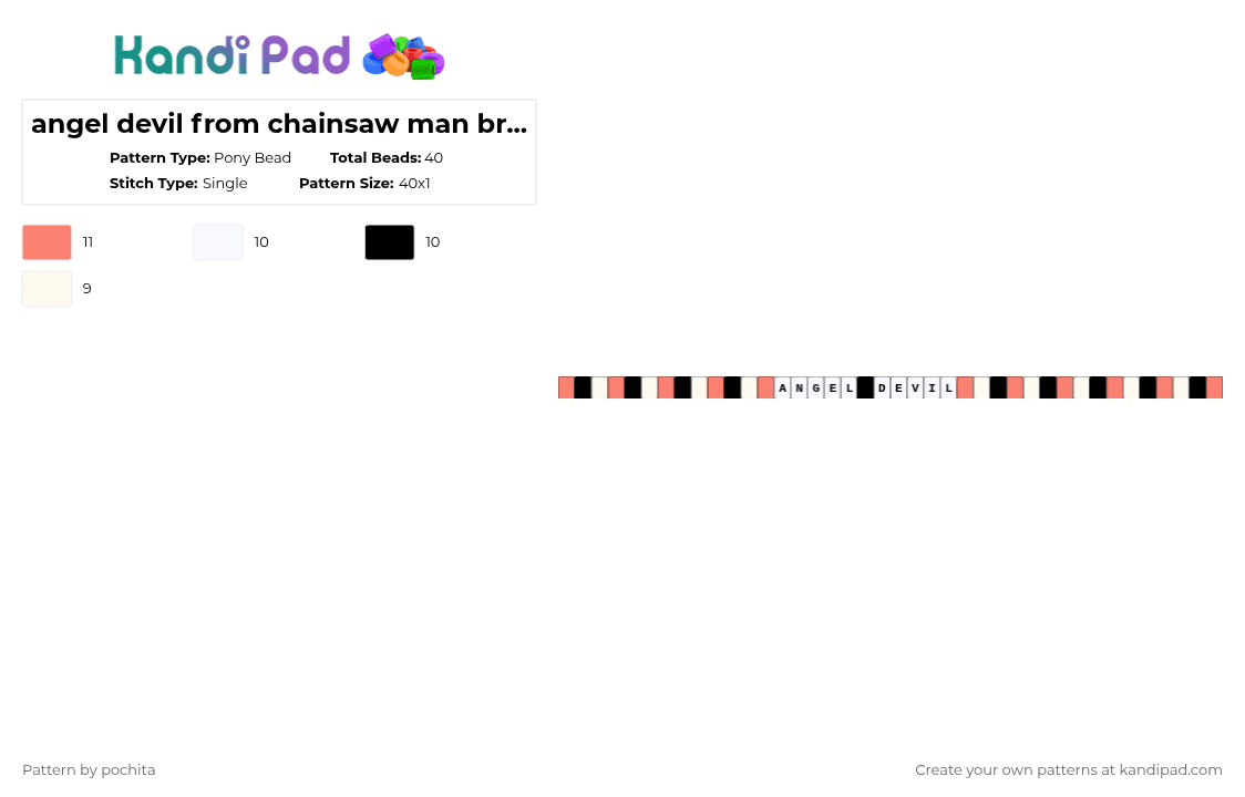 angel devil from chainsaw man braclet - Pony Bead Pattern by pochita on Kandi Pad - orange,white