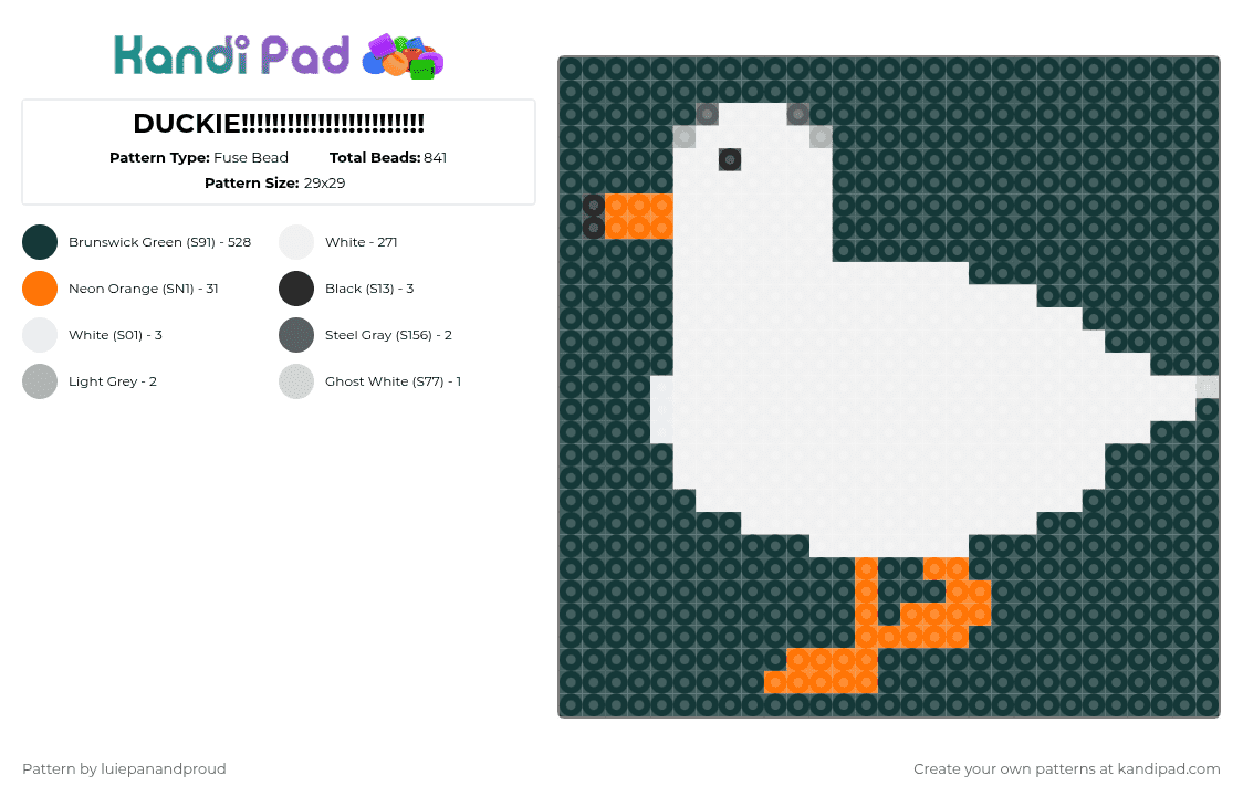 DUCKIE!!!!!!!!!!!!!!!!!!!!!!!! - Fuse Bead Pattern by luiepanandproud on Kandi Pad - black,white,orange