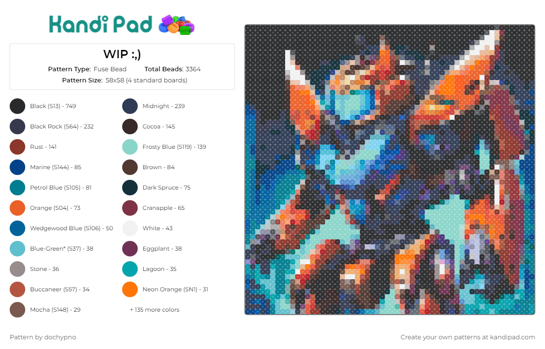 WIP :,) - Fuse Bead Pattern by dochypno on Kandi Pad - robot,transformer,mecha,action figure,blue,orange