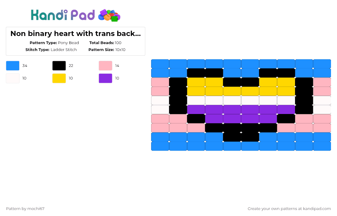 Non binary heart with trans backround - Pony Bead Pattern by mochi67 on Kandi Pad - light blue