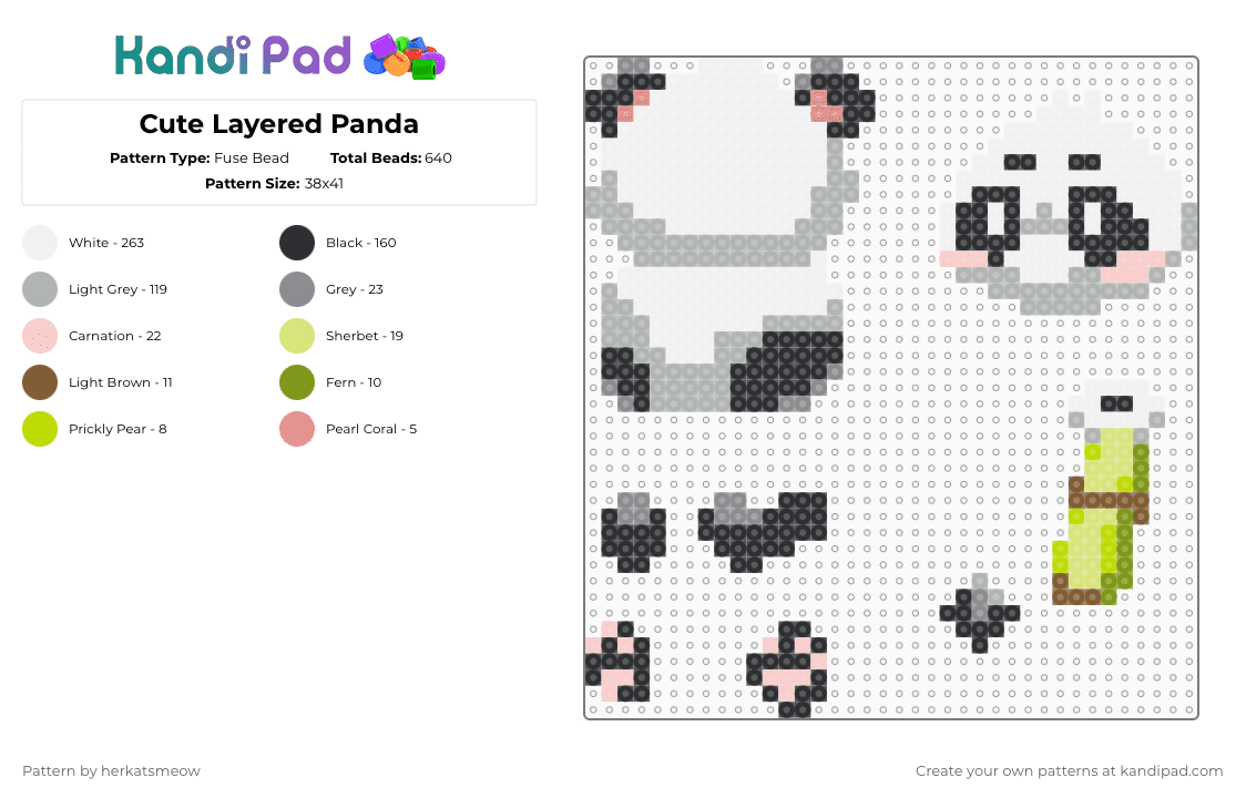 Cute Layered Panda - Fuse Bead Pattern by herkatsmeow on Kandi Pad - white,beige,panda,cute,layered,3d