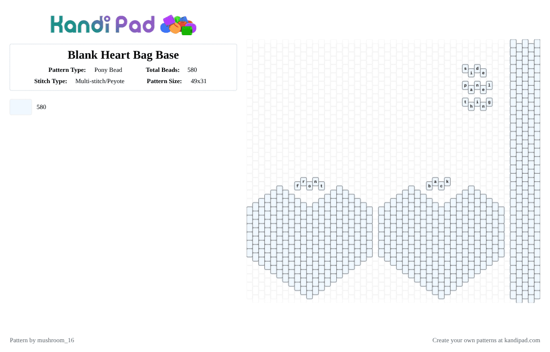 Blank Heart Bag Base - Pony Bead Pattern by mushroom_16 on Kandi Pad - white,heart,heart bag,bag,blank base,blank,base,blank heart bag base