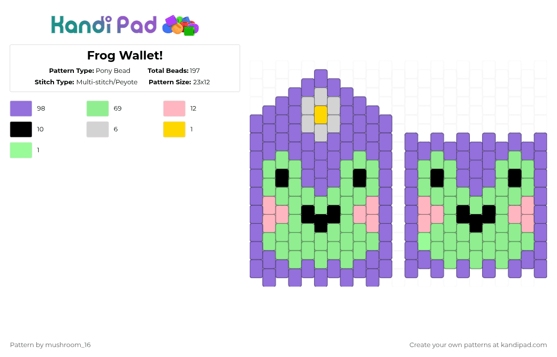 Frog Wallet! - Pony Bead Pattern by mushroom_16 on Kandi Pad - purple,teal,frog,wallet,small,animal,cute,green