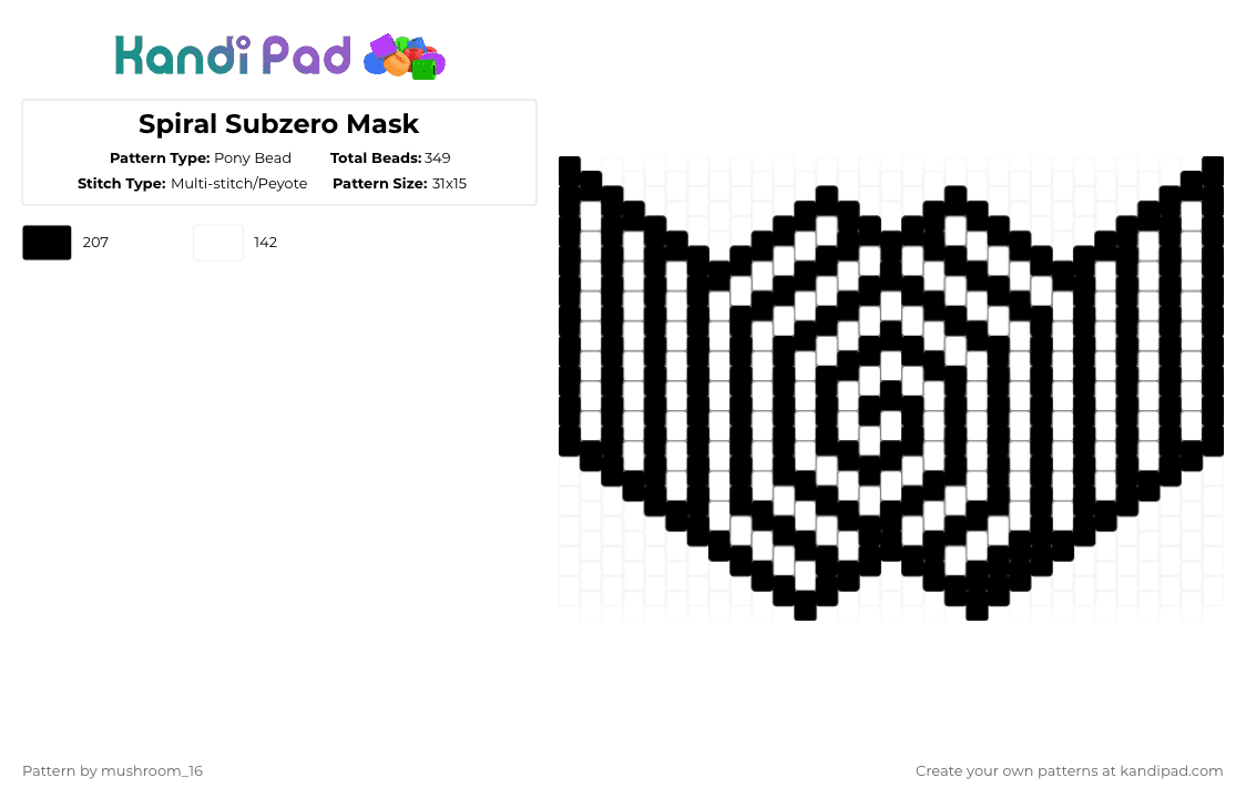 Spiral Subzero Mask - Pony Bead Pattern by mushroom_16 on Kandi Pad - black,white,spiral,mask,subzero,kandi