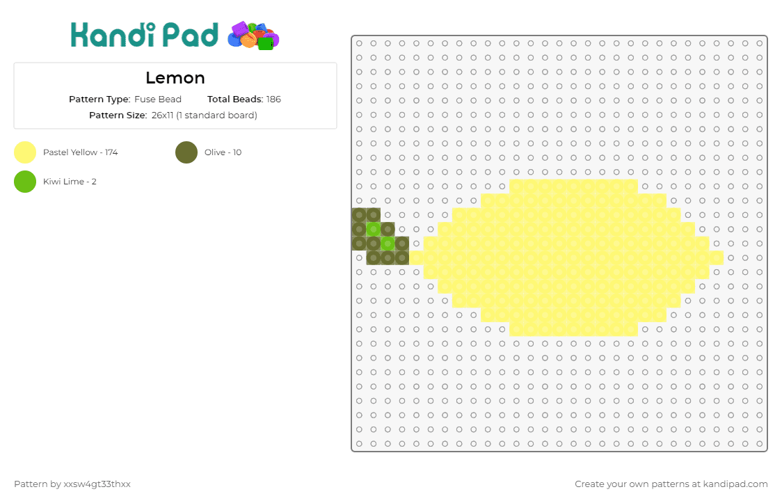 Lemon - Fuse Bead Pattern by xxsw4gt33thxx on Kandi Pad - lemon,fruit,citrus,food