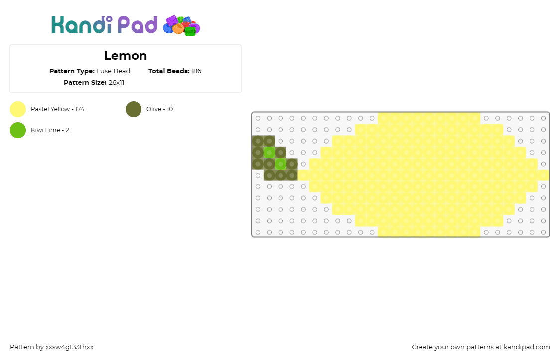Lemon - Fuse Bead Pattern by xxsw4gt33thxx on Kandi Pad - lemon,citrus,fruit,food,summer,simple,yellow