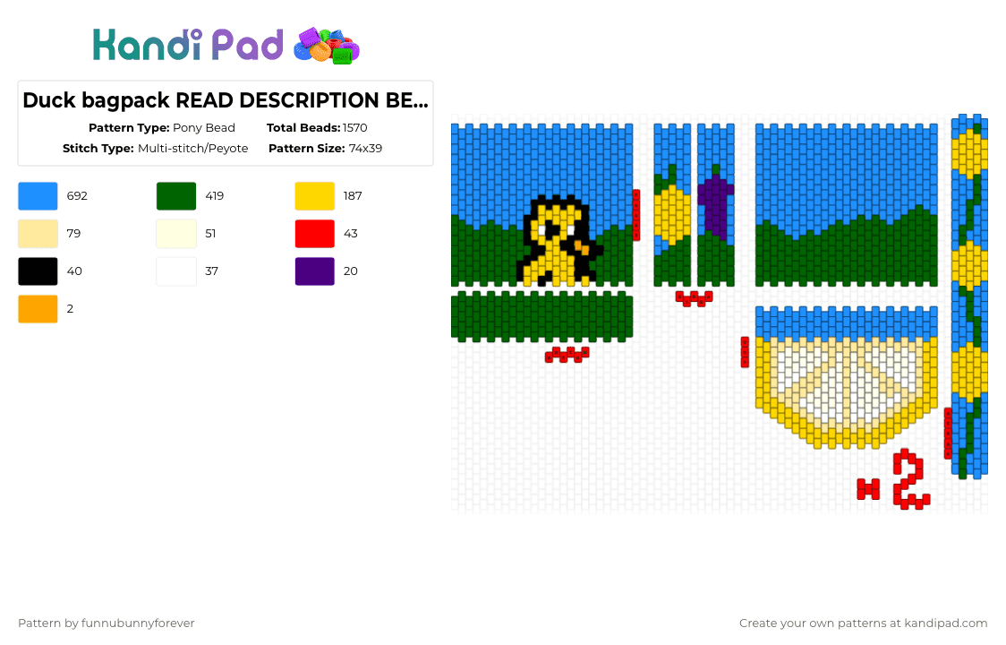 Duck bagpack READ DESCRIPTION BEFORE YOU START - Pony Bead Pattern by funnubunnyforever on Kandi Pad - green,yellow,light blue