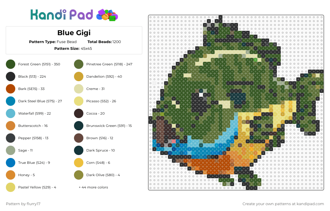 Blue Gigi - Fuse Bead Pattern by flurry17 on Kandi Pad - gold,yellow,orange