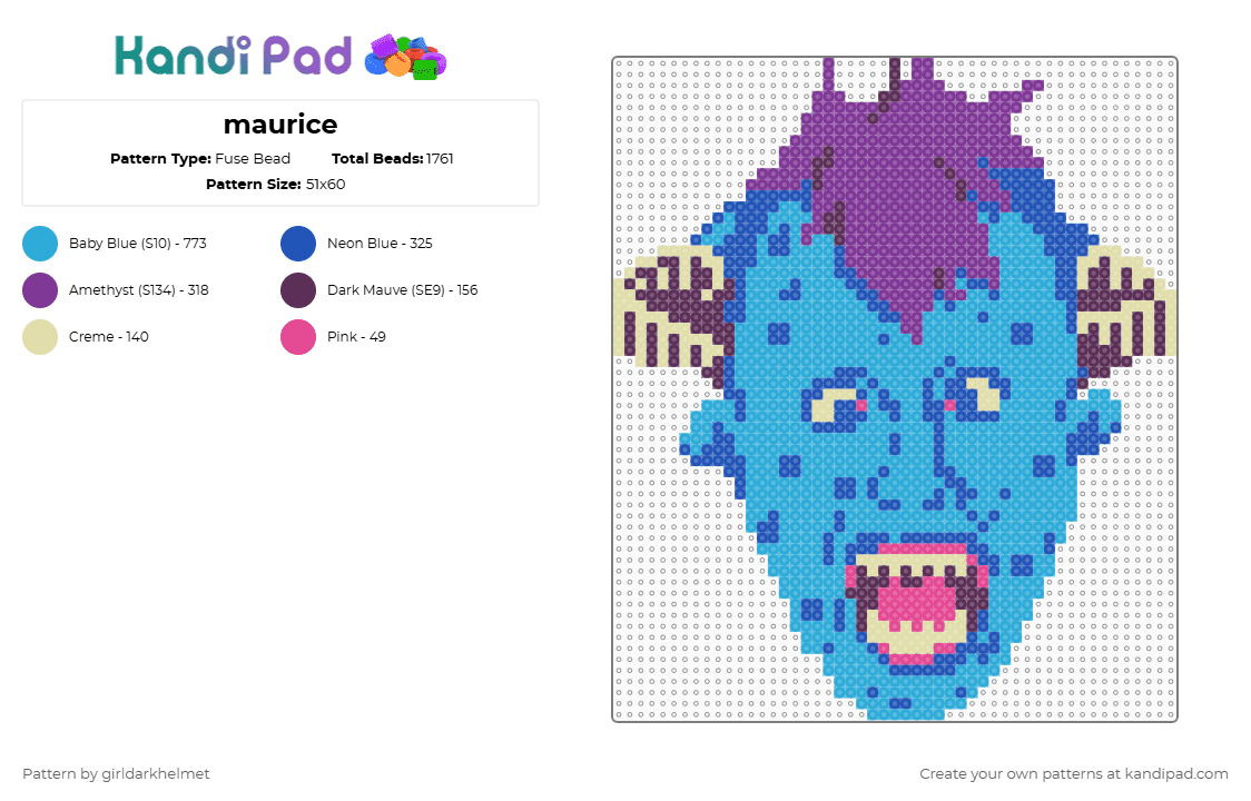 maurice - Fuse Bead Pattern by girldarkhelmet on Kandi Pad - light blue,pink