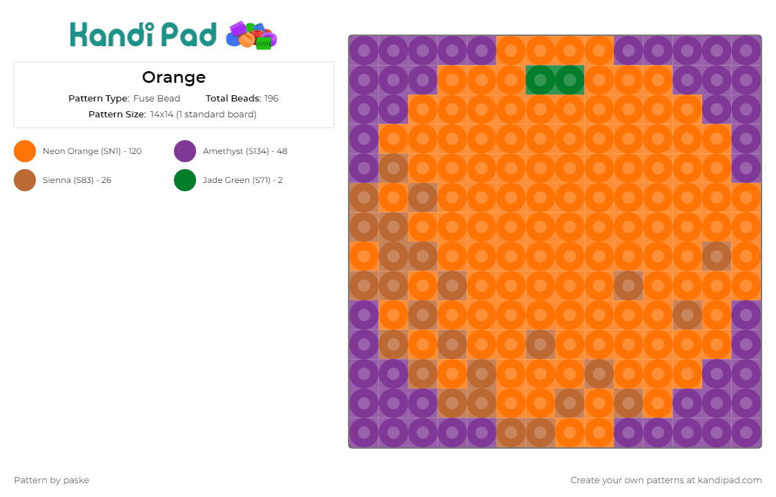 Orange - Fuse Bead Pattern by paske on Kandi Pad - orange,fruit,food,citrus,vibrant,fresh,zesty