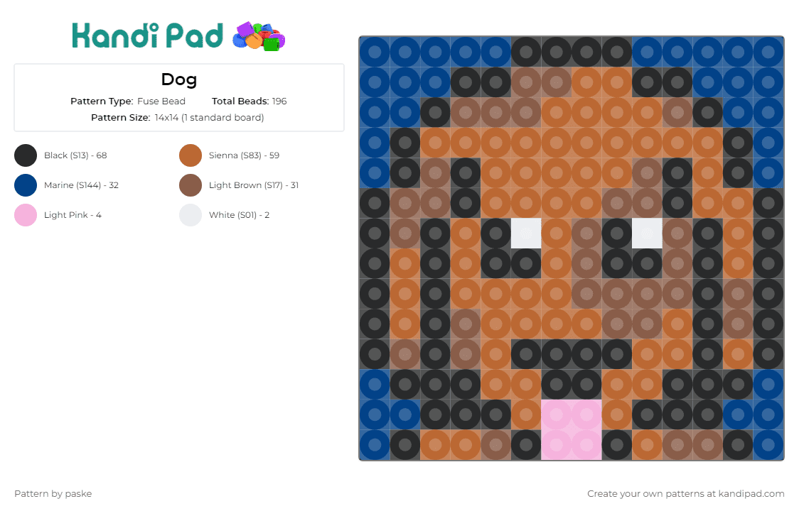 Dog - Fuse Bead Pattern by paske on Kandi Pad - dog,puppy,cute,animal,pet,canine,charm,brown
