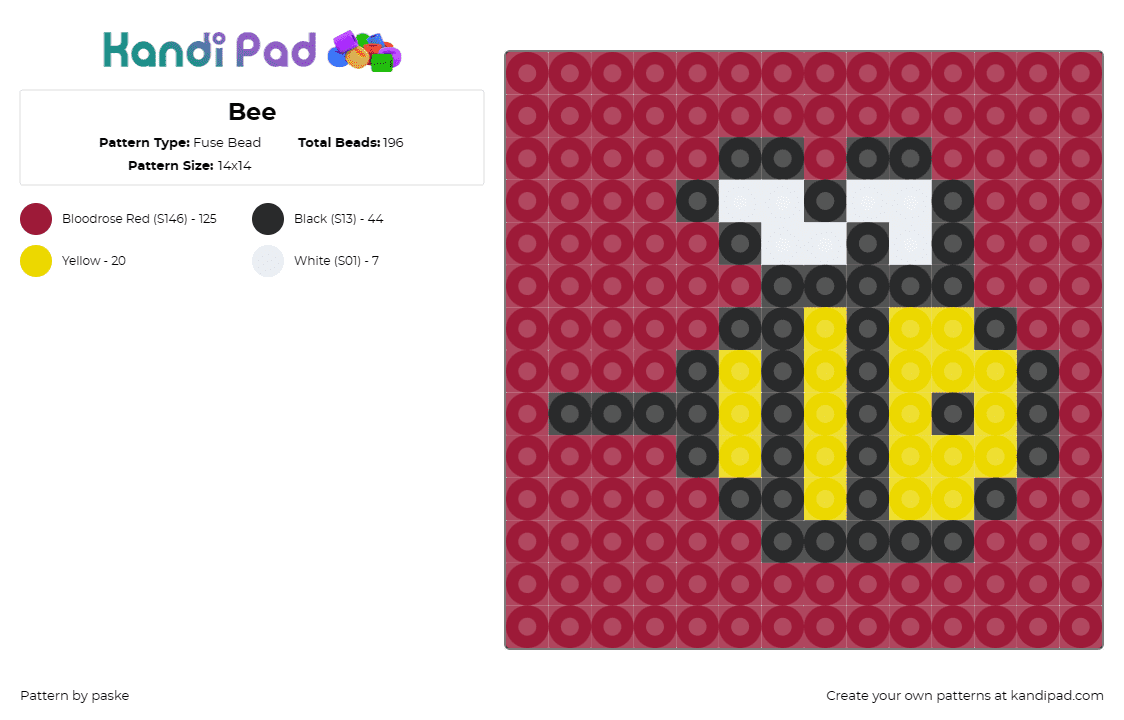 Bee - Fuse Bead Pattern by paske on Kandi Pad - bee,bumblebee,spirited,lively,insect,red,yellow