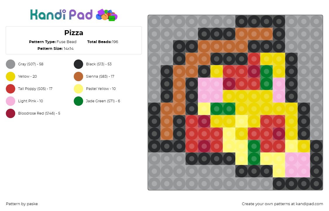 Pizza - Fuse Bead Pattern by paske on Kandi Pad - pizza,food,italian cuisine,colorful,slice