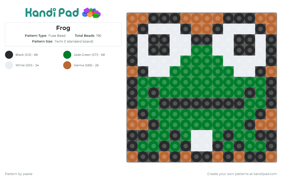 Frog - Fuse Bead Pattern by paske on Kandi Pad - frog,cute,charming,nature,amphibian,green