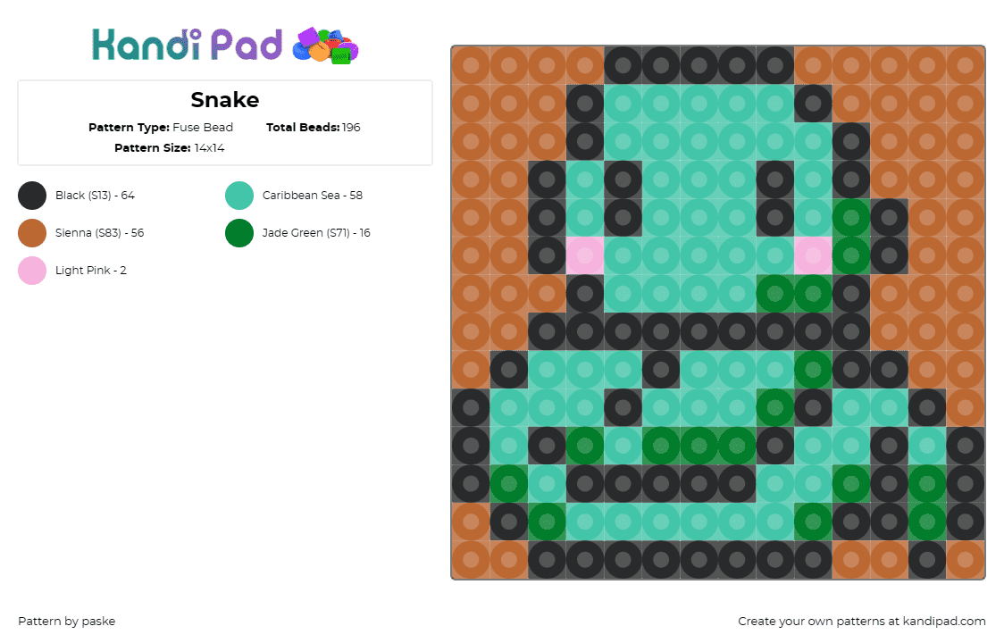 Snake - Fuse Bead Pattern by paske on Kandi Pad - snake,cute,reptile,twist,green