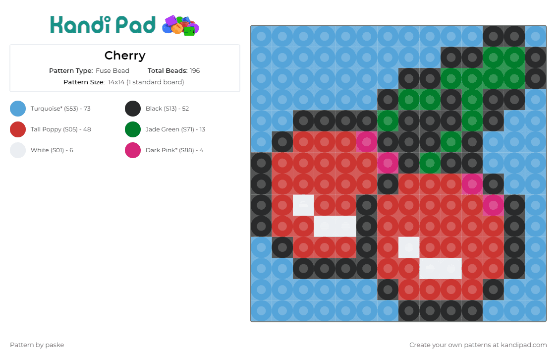 Cherry - Fuse Bead Pattern by paske on Kandi Pad - cherries,fruit,food,juicy,red,green,stem,fresh