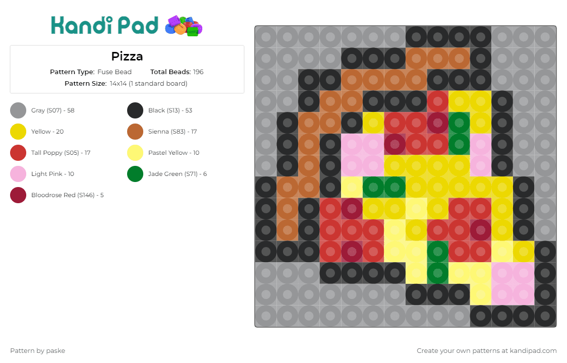 Pizza - Fuse Bead Pattern by paske on Kandi Pad - pizza,food,italian cuisine,colorful,slice